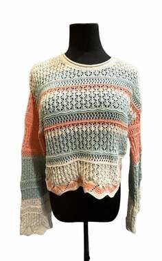 816 Originality Crochet Sweater Size M Striped Knit Top